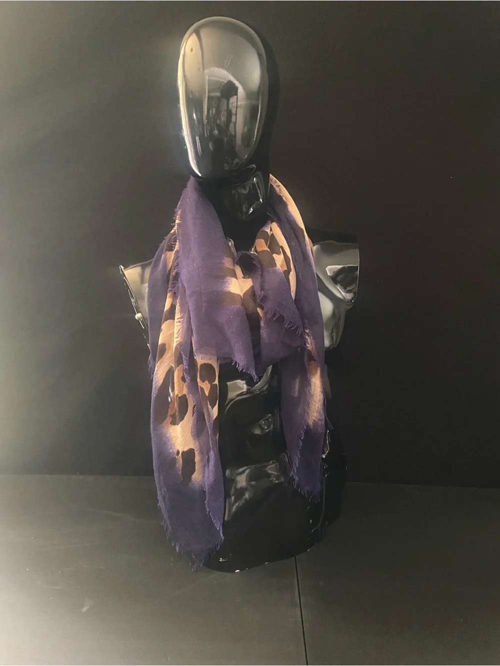 Leopard Print Scarf with Purple Border